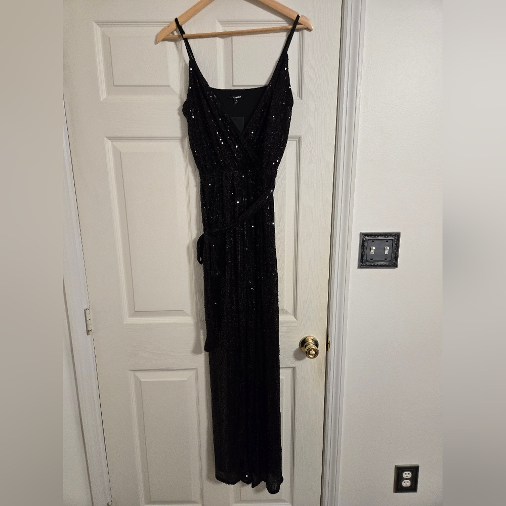 Fashion Nova Can't Hide the shine black sequin jumpsuit Size Small NWT